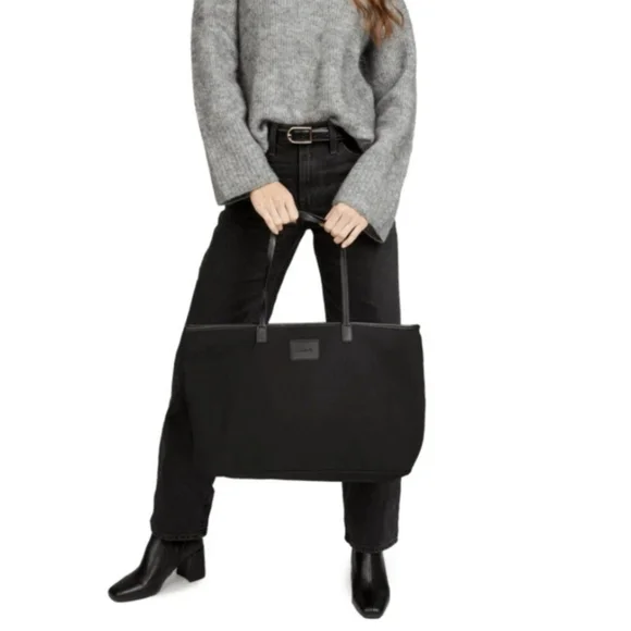 Cleobella XL Black Canvas Tote Zipper Closure Vegan Leather Strap - Picture 3 of 15